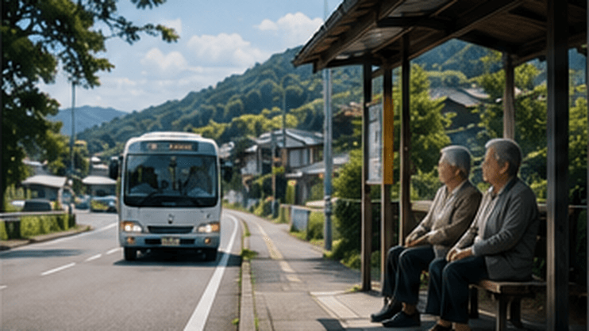 地方の町でローカルバスに乗車する住民