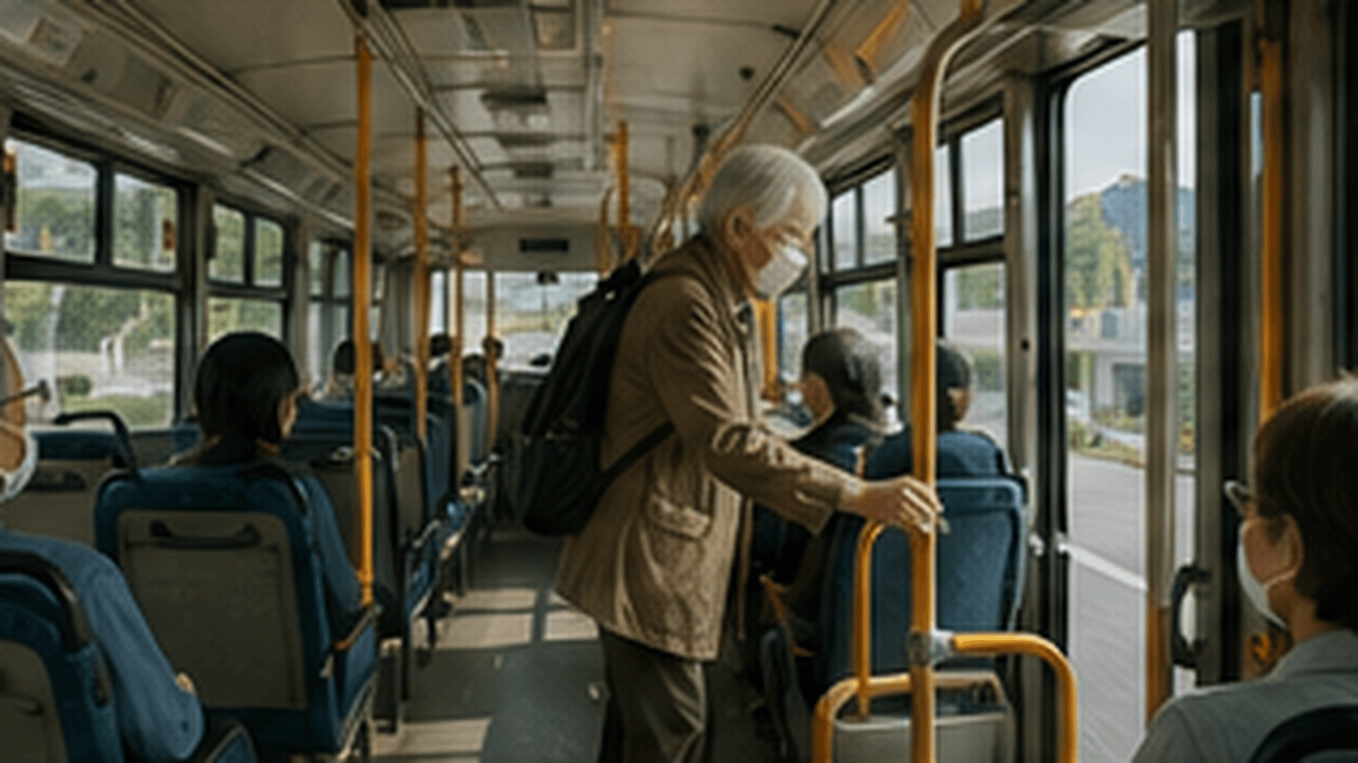 ローカルバスに乗車する乗客のクローズアップ